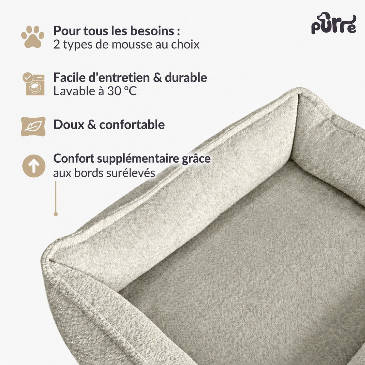 Nino Bouclé Dog Basket Bed with Removable Cover – Ecru, S