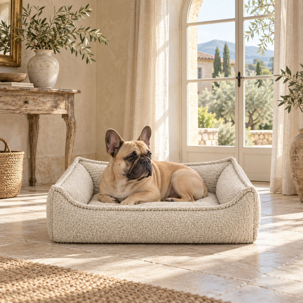 Nino Bouclé Dog Basket Bed with Removable Cover – Ecru, XL