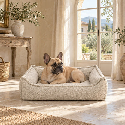 Nino Bouclé Memory Foam Dog Basket Bed – Ecru, M