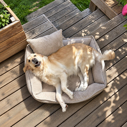 Nino Corduroy Dog Basket Bed with Removable Cover – Cloud Grey, L