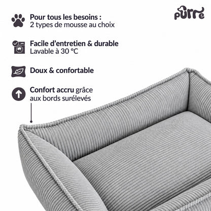 Nino Corduroy Dog Basket Bed with Removable Cover – Cloud Grey, S