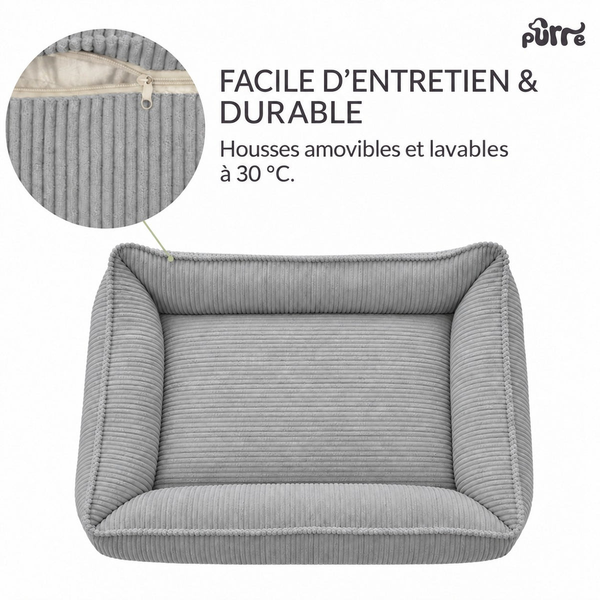 Nino Corduroy Memory Foam Dog Basket Bed – Cloud Grey, L