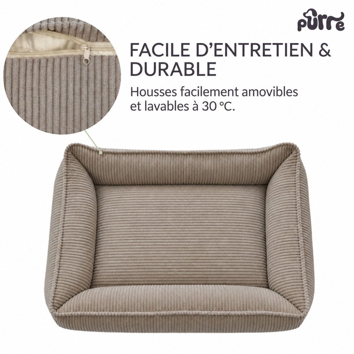 Nino Corduroy Memory Foam Dog Basket Bed – Hazelnut Taupe, S