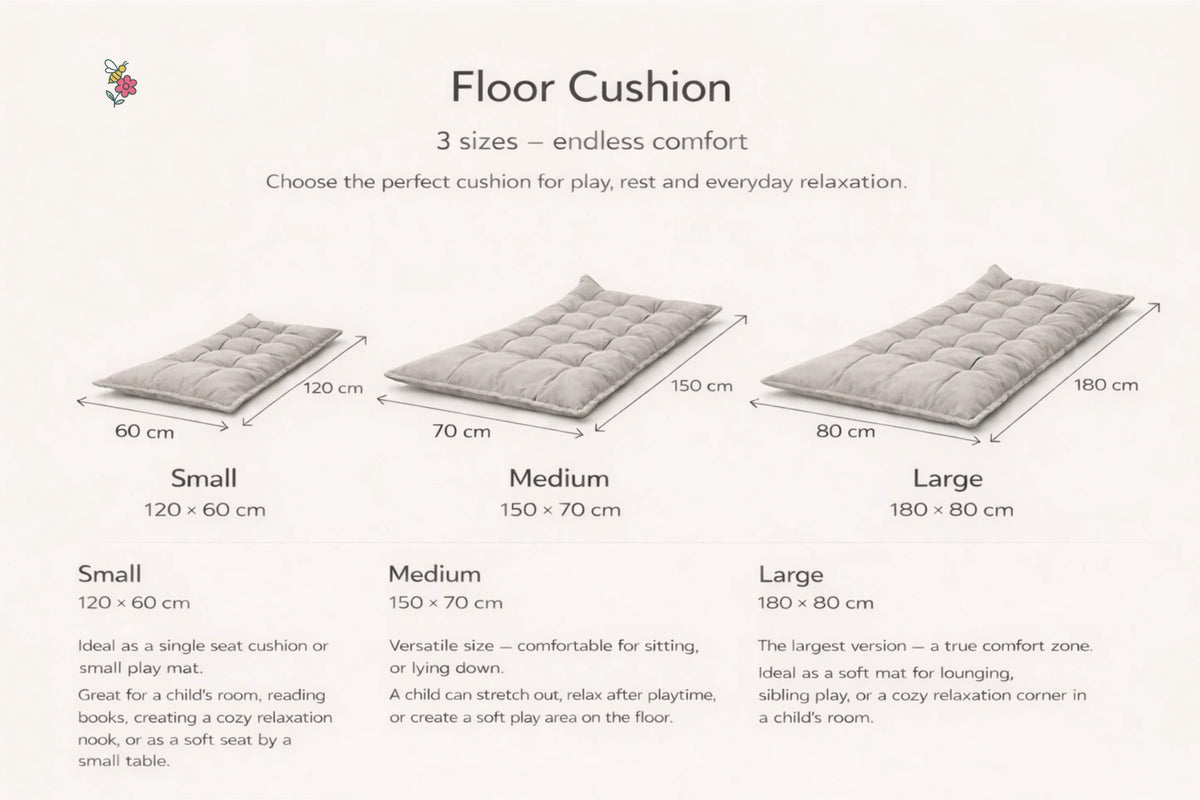 Quilted Kids' Floor Cushion, Brown, 3 Sizes Available