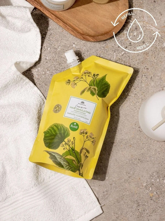 refill hair conditioner with linden flower and birch extract in sustainable packaging
