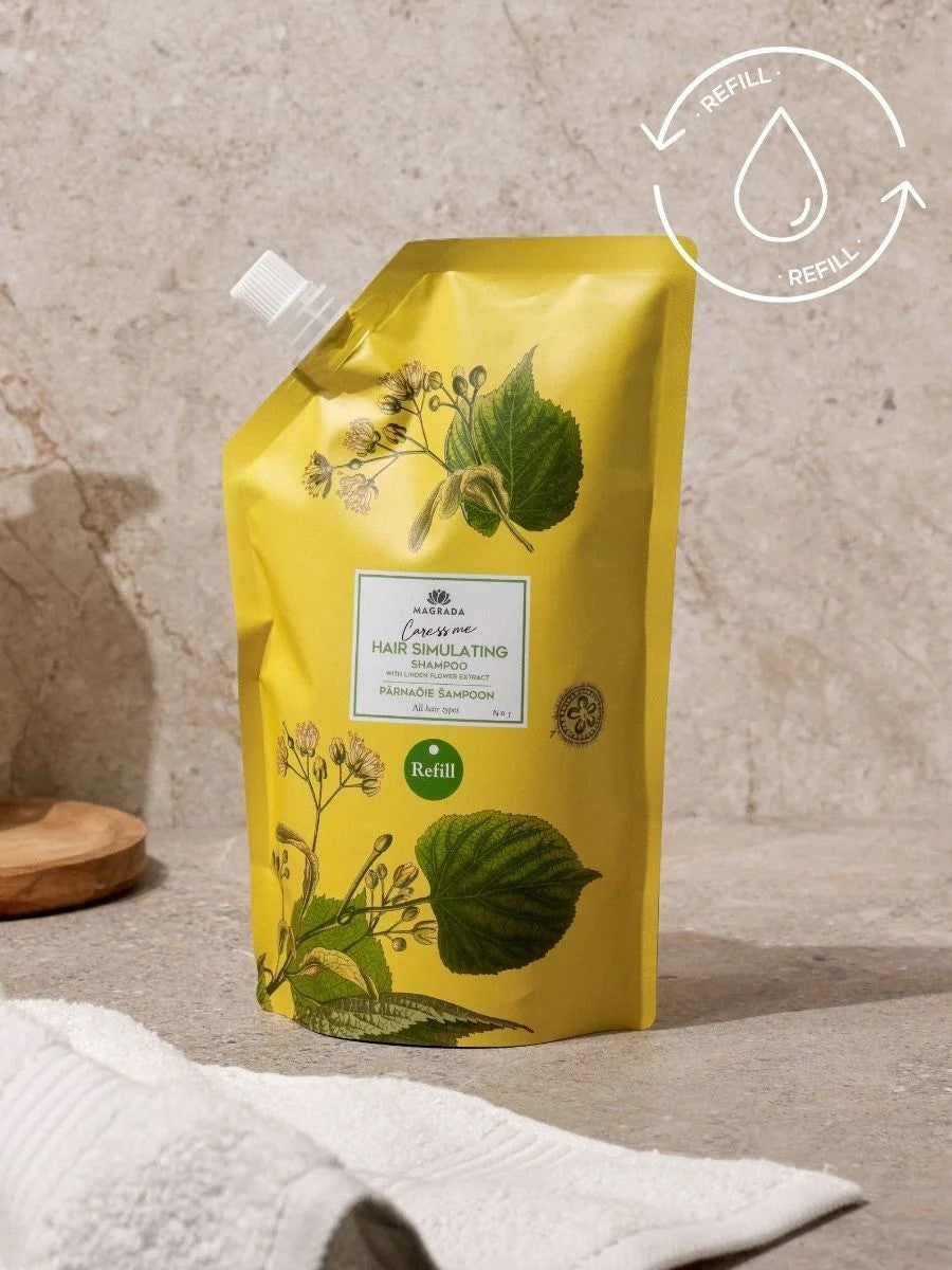 refill shampoo with linden flower and birch extract in sustainable packaging