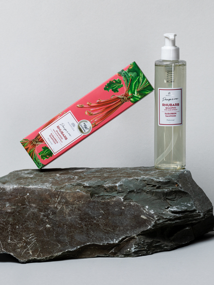 rhubarb shampoo with aloe extract for gentle cleansing and moisture balance