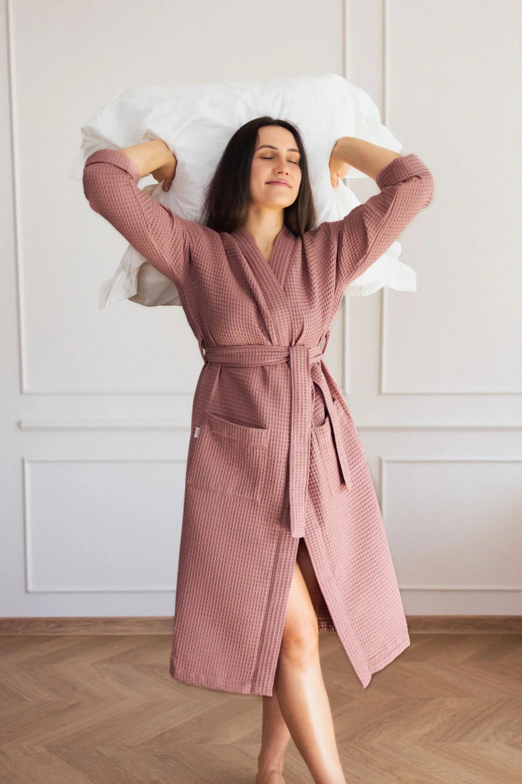 Short Waffle Fabric Robe for Women