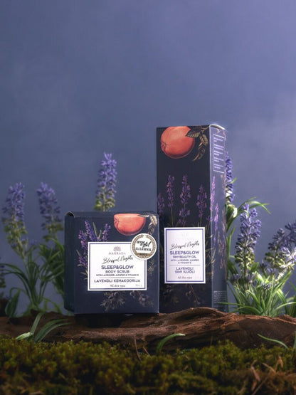 body care gift set with lavender scrub and nourishing body oil