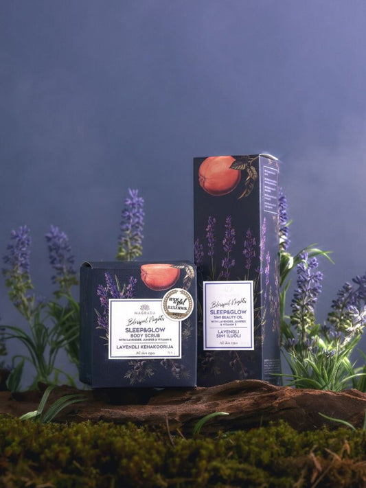 body care gift set with lavender scrub and nourishing body oil