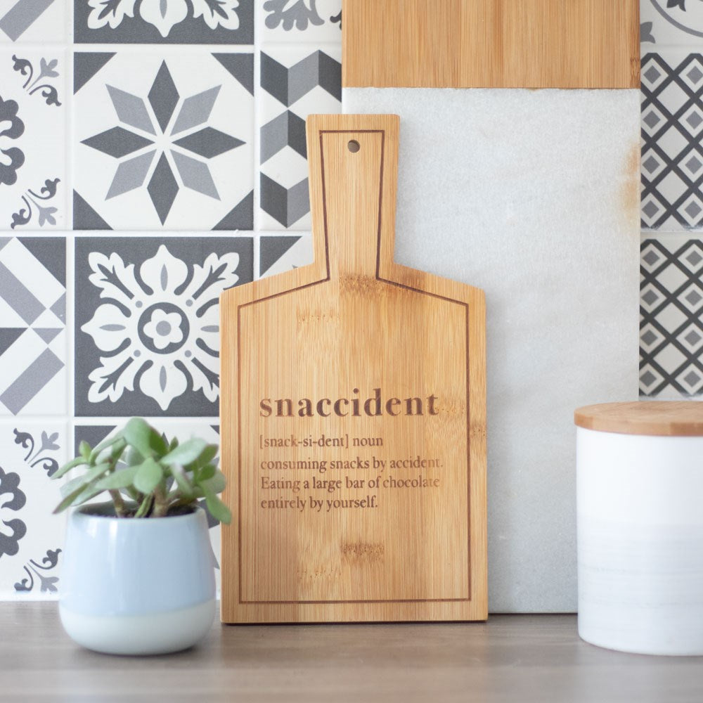 Snaccident Bamboo Serving Board – eco‑friendly humorous snack board