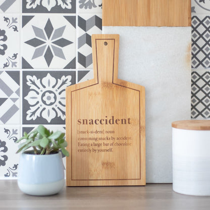 Snaccident Bamboo Serving Board – eco‑friendly humorous snack board