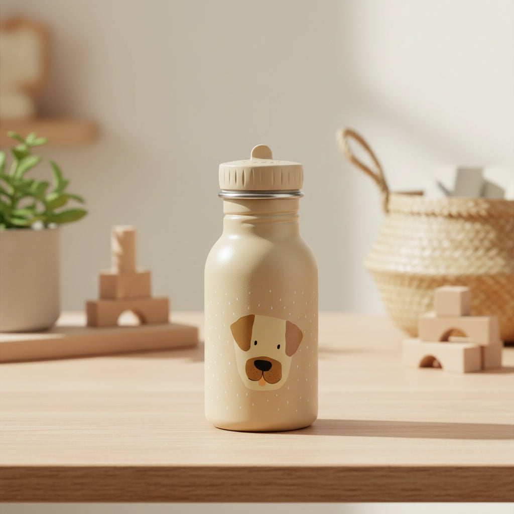 stainless steel water bottle for kids with dog design and handle