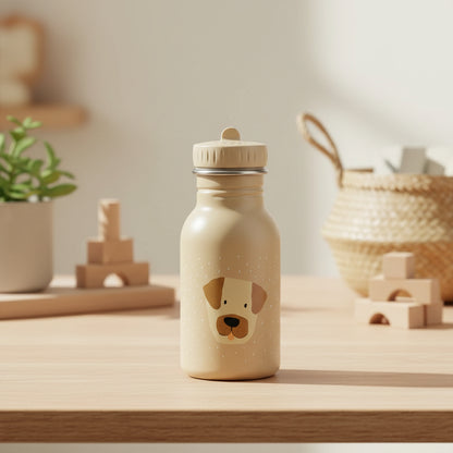 stainless steel water bottle for kids with dog design and handle