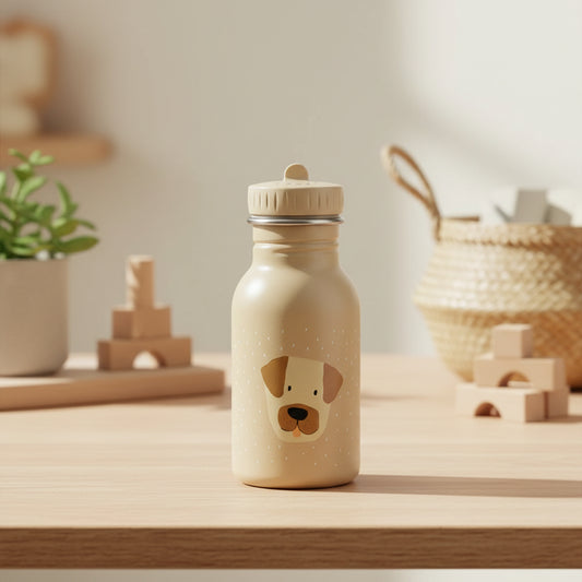 stainless steel water bottle for kids with dog design and handle