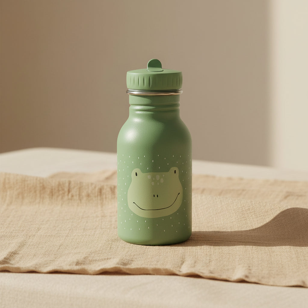 stainless steel water bottle for kids with frog design and handle