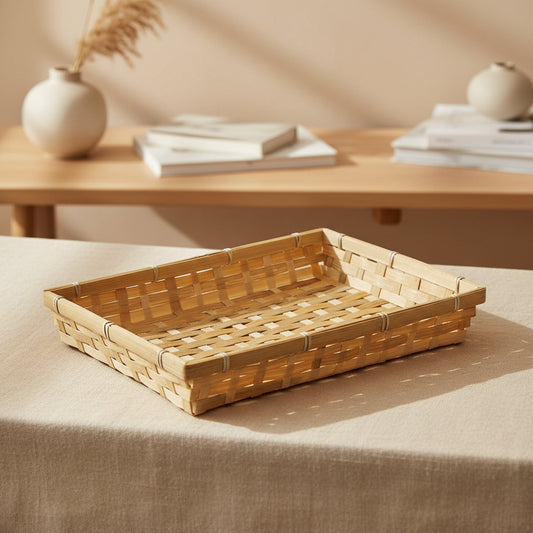 rectangular storage basket made from bamboo and marine algae for home organisation