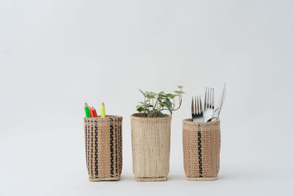 woven rattan holder for utensils and small storage items