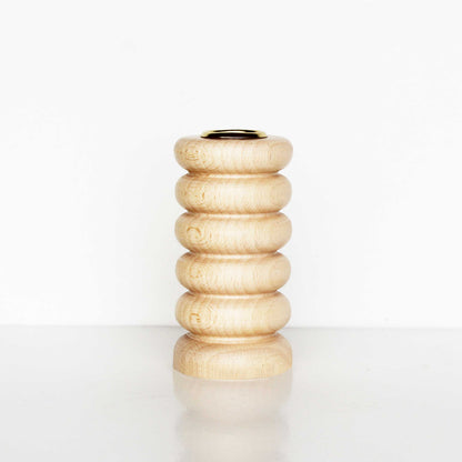 medium handmade wooden candle holder made of beech wood with brass insert