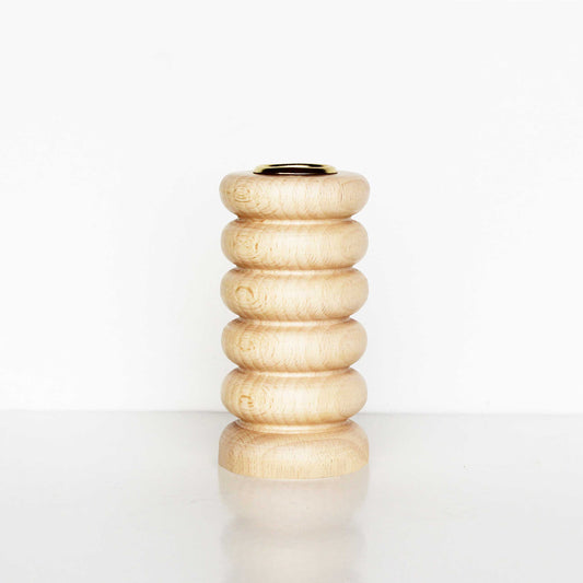 medium handmade wooden candle holder made of beech wood with brass insert