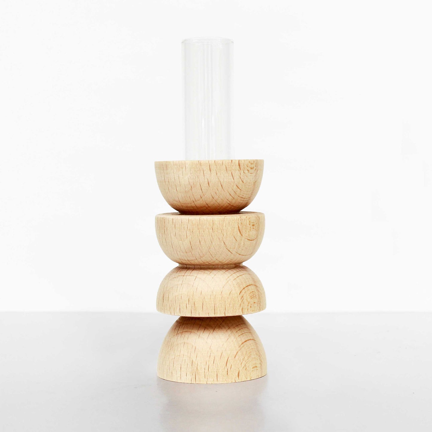 handmade wooden vase made of beech wood with glass insert for flowers