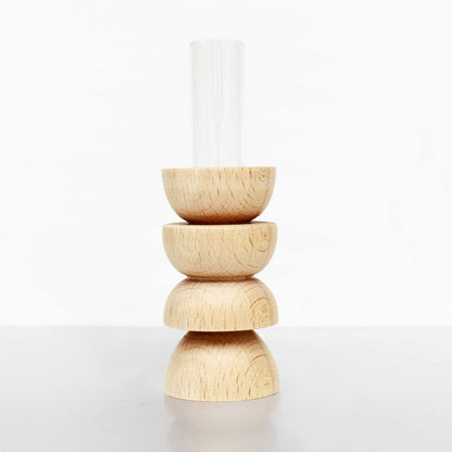 handmade wooden vase made of beech wood with glass insert for flowers