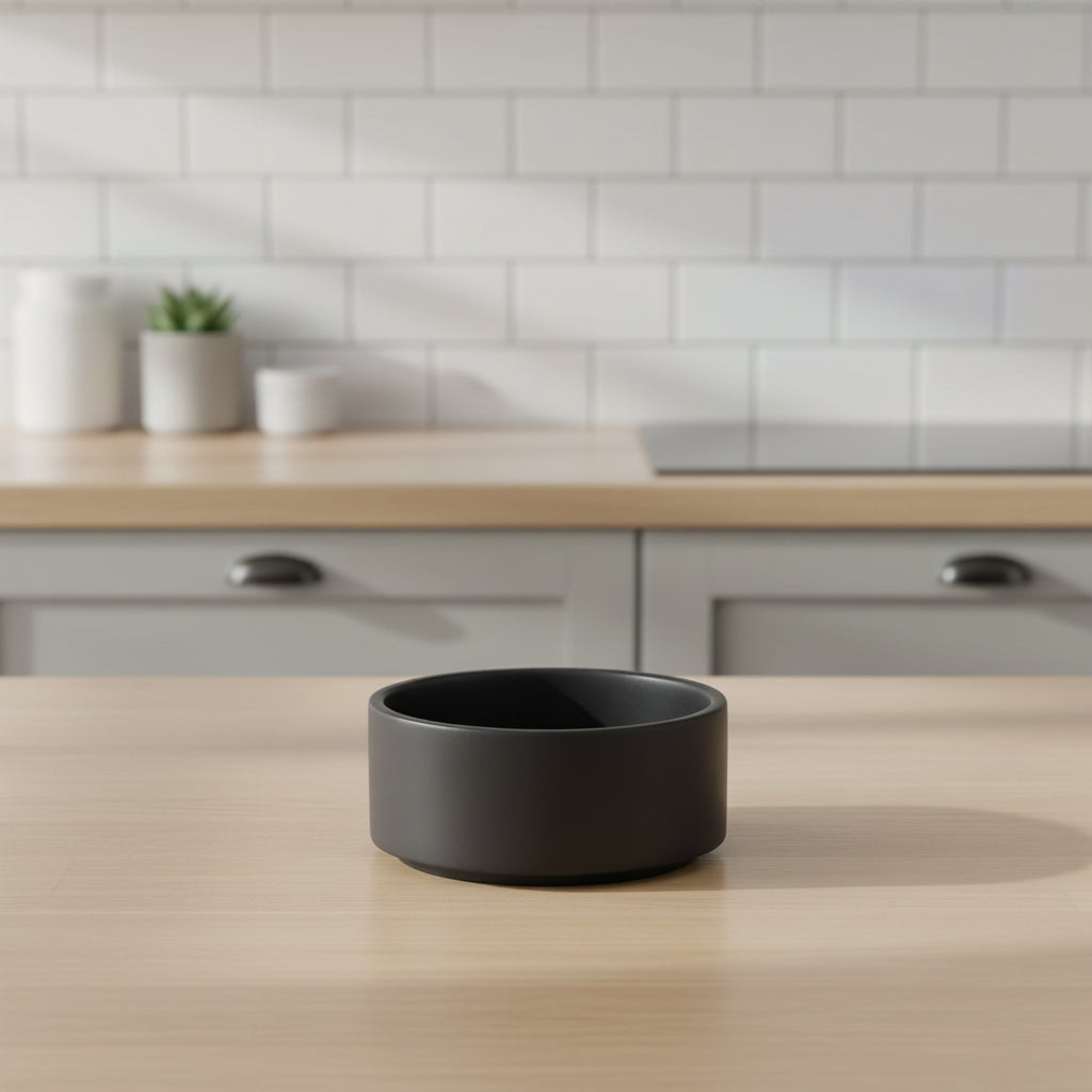 black ceramic pet bowl for dogs or cats with minimalist design