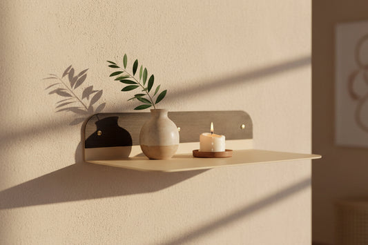 minimal metal wall shelf with rounded edges for plants and decor