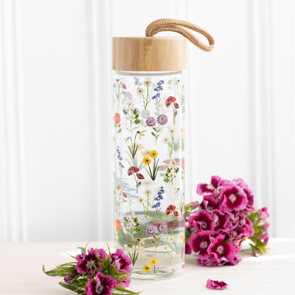 Wildflower Glass and Bamboo Water Bottle – nature‑inspired 500 ml eco‑friendly bottle
